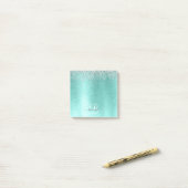 Blauwgroen geborsteld metaal Silver Glitter Monogr Post-it® Notes (Op bureau)