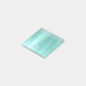 Blauwgroen geborsteld metaal Silver Glitter Monogr Post-it® Notes (Schuin)