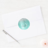 Blauwgroen geborsteld metaal Silver Glitter Monogr Ronde Sticker (Envelop)