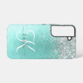 Blauwgroen geborsteld metaal Silver Glitter Monogr Samsung Galaxy Hoesje (Achterkant horizontaal)