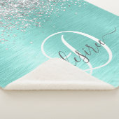 Blauwgroen geborsteld metaal Silver Glitter Monogr Sherpa Deken (3/4)