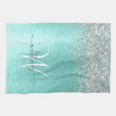 Blauwgroen geborsteld metaal Silver Glitter Monogr Theedoek (Horizontaal)