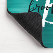 Blauwgroen geborsteld metaal zwart wit script mono muismat (Hoek)