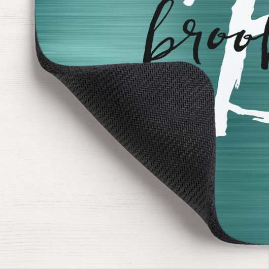 Blauwgroen geborsteld metaal zwart wit script mono muismat (Hoek)