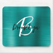 Blauwgroen geborsteld metaal zwart wit script mono muismat (Voorkant)