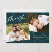 Blauwgroen geborsteld Speld 3 Foto Feestdagenkaart (Voorkant)