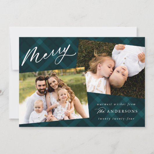 Blauwgroen geborsteld Speld 3 Foto Feestdagenkaart (Voorkant)