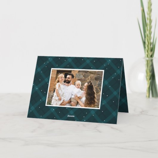 Blauwgroen geborsteld Speld 4 Foto Feestdagen Kaart (Achterkant)