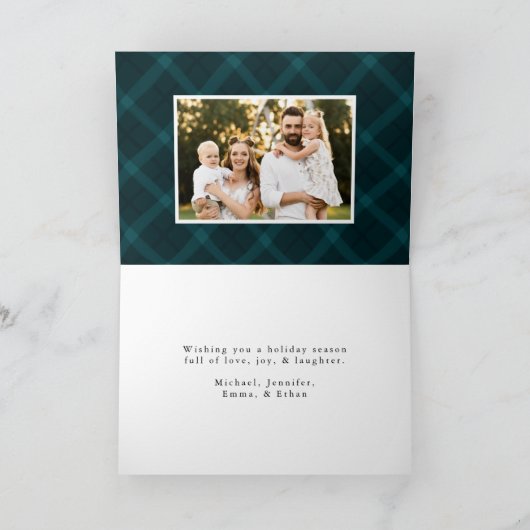 Blauwgroen geborsteld Speld 4 Foto Feestdagen Kaart (Binnen)