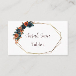 Blauwgroen & gebrand Sinaasappel Flat Wedding Plac Plaatskaartje