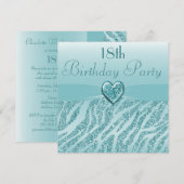 Blauwgroen gedrukt hart en Zebra Glitter 18e verja Kaart (Voorkant / Achterkant)