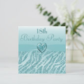Blauwgroen gedrukt hart en Zebra Glitter 18e verja Kaart (Staand voorkant)