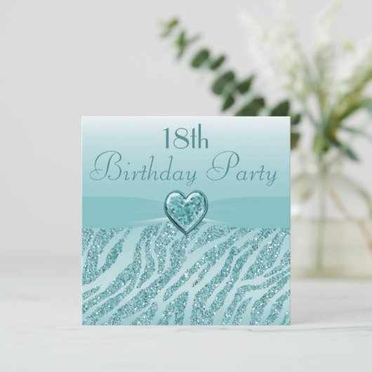 Blauwgroen gedrukt hart en Zebra Glitter 18e verja Kaart (Staand voorkant)