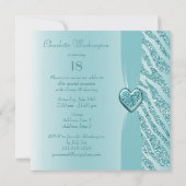 Blauwgroen gedrukt hart en Zebra Glitter 18e verja Kaart (Achterkant)