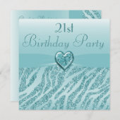 Blauwgroen gedrukt hart en Zebra Glitter 21ste ver Kaart (Voorkant / Achterkant)