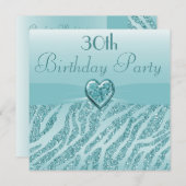 Blauwgroen gedrukt hart en Zebra Glitter 30e verja Kaart (Voorkant / Achterkant)