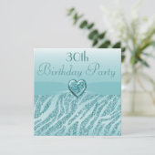 Blauwgroen gedrukt hart en Zebra Glitter 30e verja Kaart (Staand voorkant)