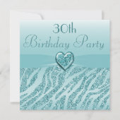 Blauwgroen gedrukt hart en Zebra Glitter 30e verja Kaart (Voorkant)