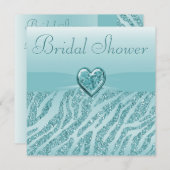 Blauwgroen gedrukt hart en Zebra Glitter-Vrijgezel Kaart (Voorkant / Achterkant)