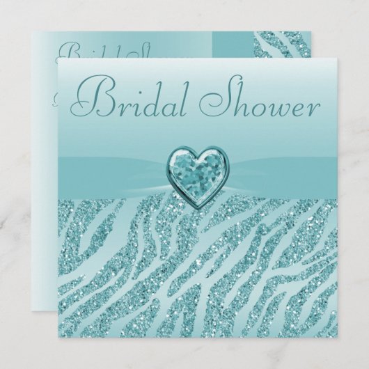 Blauwgroen gedrukt hart en Zebra Glitter-Vrijgezel Kaart (Voorkant / Achterkant)
