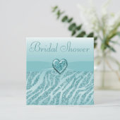 Blauwgroen gedrukt hart en Zebra Glitter-Vrijgezel Kaart (Staand voorkant)