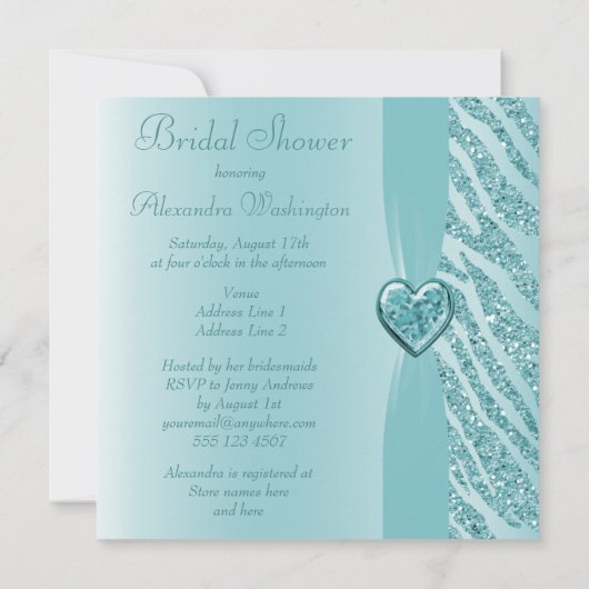 Blauwgroen gedrukt hart en Zebra Glitter-Vrijgezel Kaart (Achterkant)