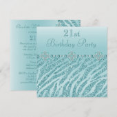 Blauwgroen gedrukte juwelen en Zebra Glitter 21st  Kaart (Voorkant / Achterkant)