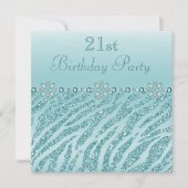 Blauwgroen gedrukte juwelen en Zebra Glitter 21st  Kaart (Voorkant)