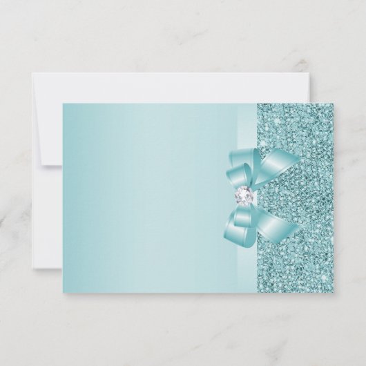 Blauwgroen gedrukte Sequins Bow & Diamond Dank u Bedankkaart (Achterkant)