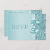 Blauwgroen gedrukte Sequins Wedding RSVP (Voorkant / Achterkant)