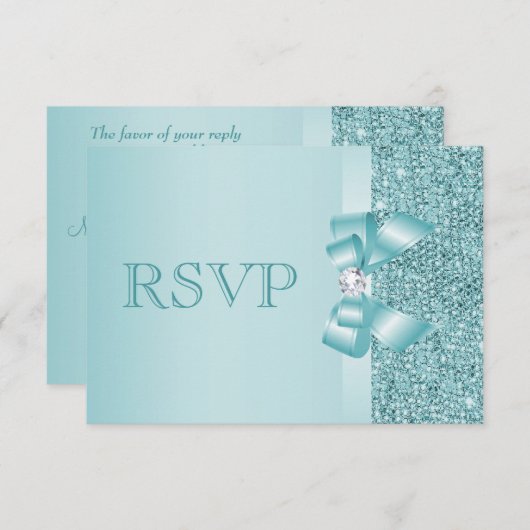 Blauwgroen gedrukte Sequins Wedding RSVP (Voorkant / Achterkant)