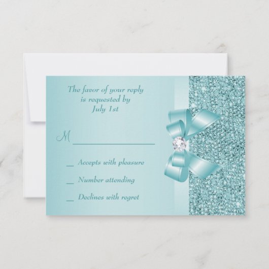 Blauwgroen gedrukte Sequins Wedding RSVP Kaartje (Achterkant)
