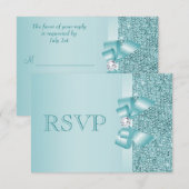 Blauwgroen gedrukte Sequins Wedding RSVP Kaartje (Voorkant / Achterkant)