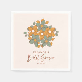 Blauwgroen geel Boho Retro Bloemen Vrijgezellenfee Servet