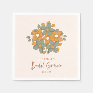 Blauwgroen geel Boho Retro Bloemen Vrijgezellenfee Servet