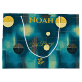 Blauwgroen & Geel Breeze Geometrische Grote Gesche Groot Cadeauzakje (Achterkant)