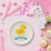 Blauwgroen & geel eendje, eend; Baby shower Papieren Bordje (Feest)