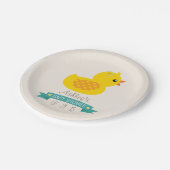 Blauwgroen & geel eendje, eend; Baby shower Papieren Bordje (Gekanteld)