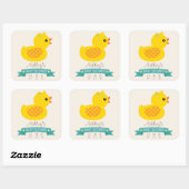 Blauwgroen & geel eendje, eend; Baby shower Vierkante Sticker (Vel)