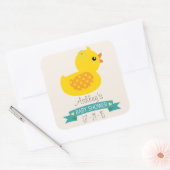 Blauwgroen & geel eendje, eend; Baby shower Vierkante Sticker (Envelop)