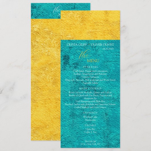 Blauwgroen geel huwelijk menu (Voorkant / Achterkant)