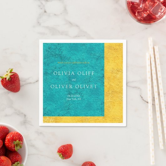 Blauwgroen geel huwelijk servet (Insitu)