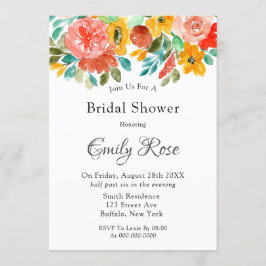 Blauwgroen Geel Oranje Peony Bridal Shower Kaart