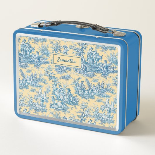  blauwgroen geel Toile de Jouy bedrukt (Achterkant)