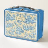 blauwgroen geel Toile de Jouy bedrukt (Voorkant)