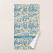blauwgroen geel Toile de Jouy bedrukt Bad Handdoek (Handdoek)
