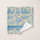 blauwgroen geel Toile de Jouy bedrukt Bad Handdoek (Wasdoekje)