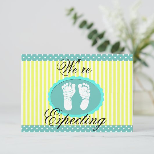 Blauwgroen & Geel "We verwachten" Aankondiging (Staand voorkant)