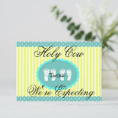 Blauwgroen & geel "We verwachten een tweeling" Aankondiging (Staand voorkant)