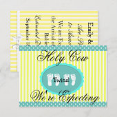 Blauwgroen & geel "We verwachten een tweeling" Aankondiging (Voorkant / Achterkant)